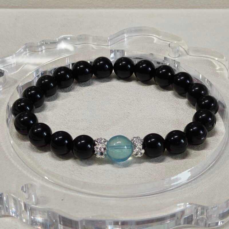 Midnight Guardian: obsidian aquamarine crystal bracelet